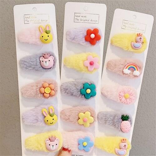 Conjunto De 5 Unidades De Horquilla De Dibujos Animados Para Niña Felpa Tocado Adorno Para El Cabello Accesorios
