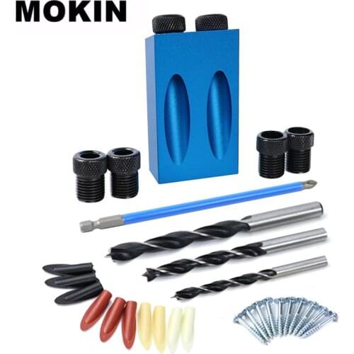 Pocket Hole Jig Kit 6/8/10mm Drill Guide Wood Drill Bit Angle Drilling Hole Puncher Locator For Household DIY Woodworking Tools