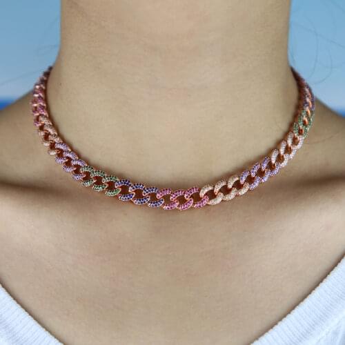 2019 New wide cuban Metal chain cool simple women Hip Hop miami colorful Chain cz Inlaid Necklace Jewelry Gift New