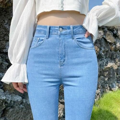 New Womens Blue Jeans Stretch High Waist Skinny Denim Pants Female Elastic Stretch Vintage Pencil Jeans Pants Mom Trouser