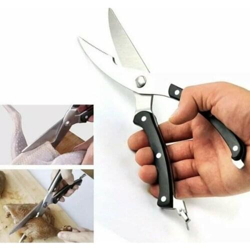 Stainless Steel Scissors Kitchen Cooking Tools Wooden Handle Shear Duck Chicken Fish Vegetable Cutter Spring Lock Scissors Tool