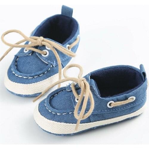 Newborn Girl Boy Casual Denim Shoes Soft Sole Toddler Infant Solid Lace Up Shoes Prewalker Sneaker