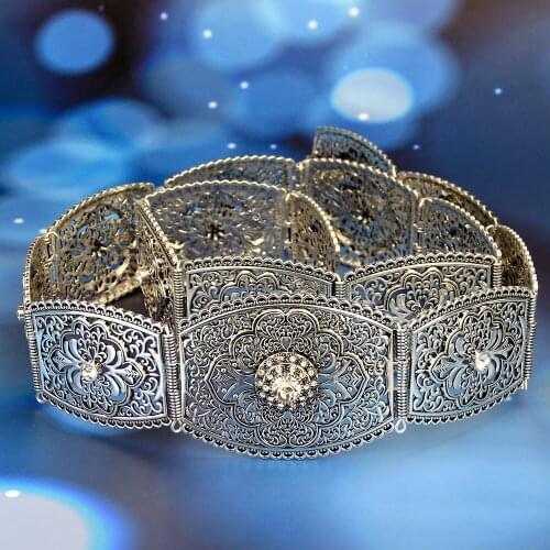 Sunspicems Retro Gold Silver Color Caucasus Belt For Women Ottoman Wedding Jewelry Metal Chain Adjustable Length Bride Gift 2021