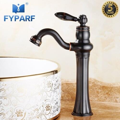 FYPARF luxury Tall Bathroom Faucet Single Handle Waterfall Tap Oil Rubbed Bronze Basin Mixer Tap Vessel Cold and Hot Sink Faucet