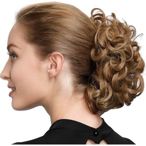 Scrunchies Synthetic Fake Messy Hair Bun with Clip and Elastic Band Messi Scrunchie on Clips Chignon