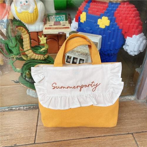 Women Embroidery Shoulder Shopping Bags Fashion Folds Ladies Daily Bento Bag Lovely Female Students Canvas Small Tote Handbags
