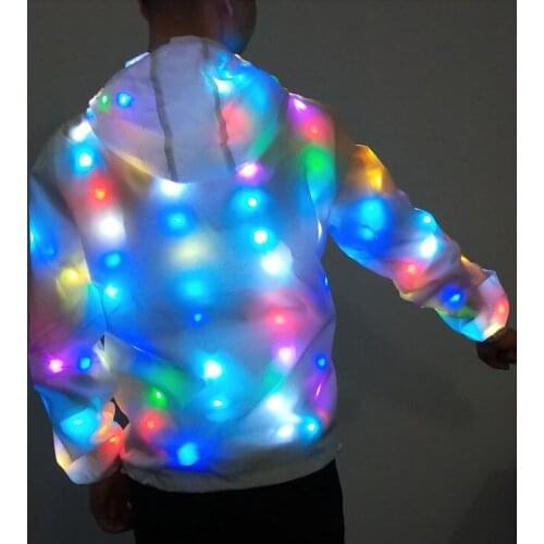 Led Hoodies Men Colorful coat Luminous Jacket Performance lighting cloth Stage Spring