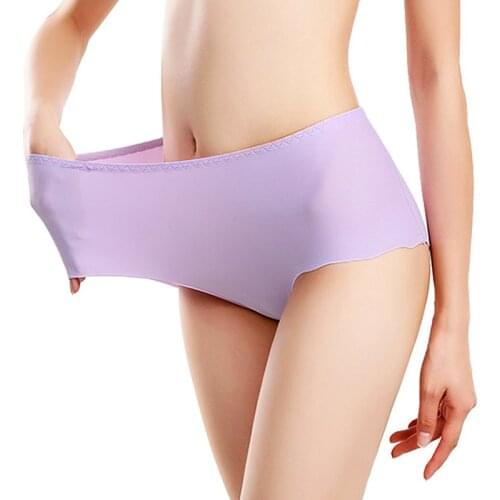 Large size womens underwear ice silk one-piece seamless briefs plus fertilizer to increase high waist underwear S-4XL