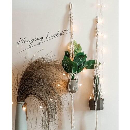 Vintage Decor Plant Hanging Basket Handmade Cotton Rope Net Bag Pendant Greening Basket Potted Flower Rack Garden Decoration