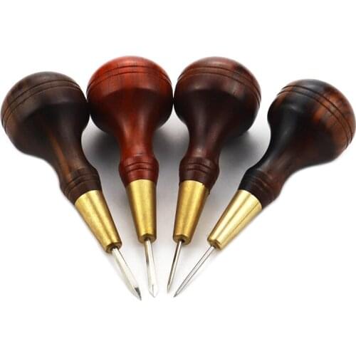 High quality Wood Handle Awl DIY Leather Punching Tools Straight Awls Hole Puncher Drills for Leather Craft Awl Hand Stitching