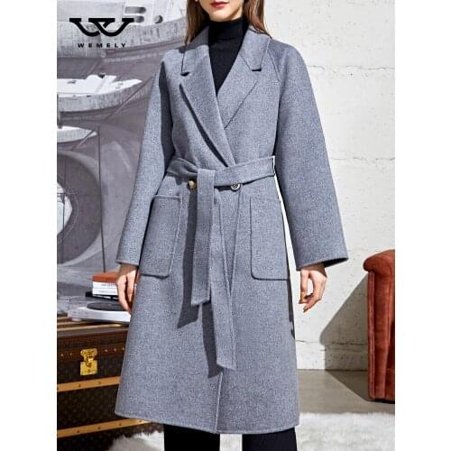 Elephant grey high-end double-sided cashmere coat womens medium long new wool coat in autumn and winter 2021