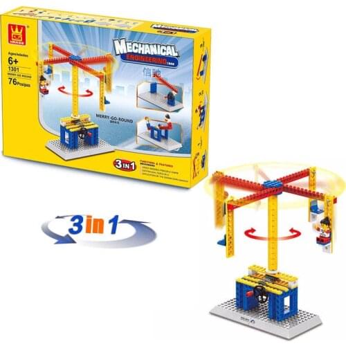 Wange Mechanical Engineer Building Blocks Teaching Aid Toys 3 in 1 Windmill Merry Go Round Lift Toys