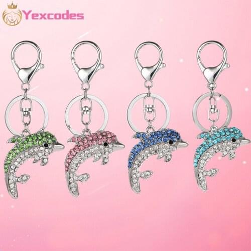 Yexcodes dolphin crystal metal car pendant key chain key ring ladies bag key chain pendant gift direct shipping