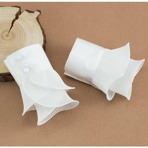 New Detachable Shirt Pleated Flare Sleeve False Cuffs Solid Color Pleated Layered Wristband Decorative Women Clothing Accessory
