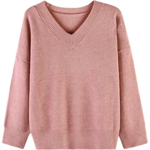 LISANEK Loose outer wear pink sweater women 2020 autumn new temperament all-match lazy long-sleeved gentle top