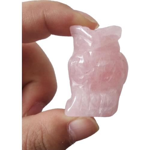 1pcs High Quality Natural rose quartz animal Hand healing Carved Crystal owl For Gifts