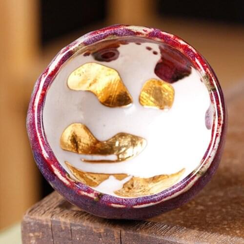 24K Golden Ceramics Tea Cup Drinkware Hand Made Jianzhan Gift Teacup Crafts Kiln Large Pottery Bowl