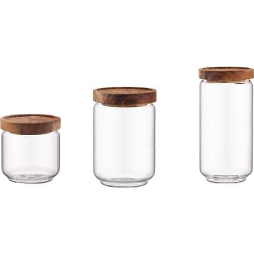 3 Pcs Wood Lid Glass Airtight Canister Kitchen Storage Bottles Jars Food Container Grains Tea Coffee Beans Grains Jar