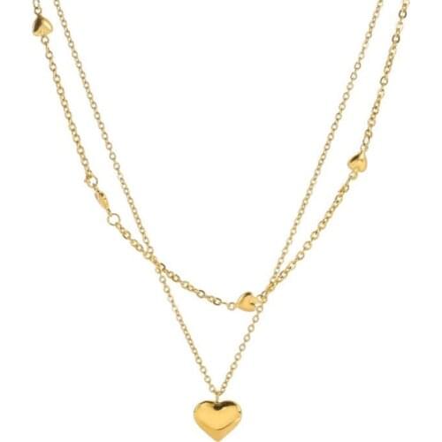 316L Stainless Steel Elegant 2 Layer Lovers Many Love Heart Charms Chain Choker Pendant Necklace For Women Fashion Fine Jewelry