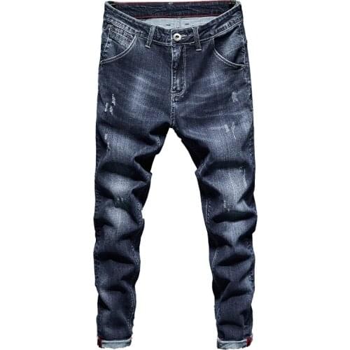 Mens Jeans Pants Slim Fit 2021 Spring Stretch Dark Blue Denim Pants Casual Mens Clothing Full Length Trousers Male Jeans Hombre