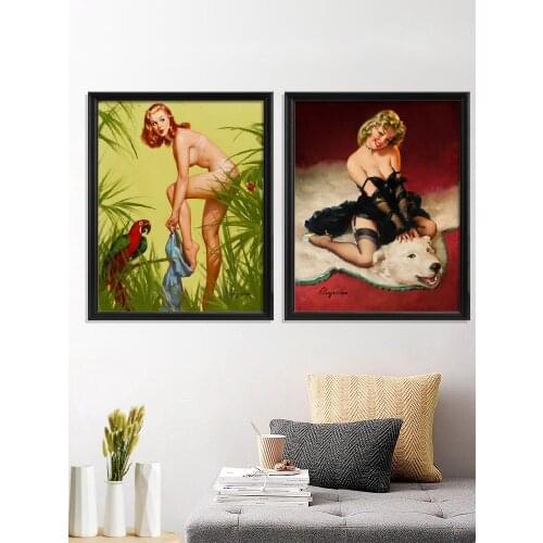 Elvgren Near An Put Up Bear Takeoff Polished Girl Pin Up On Admiring Aiming Portrait Poster Prints Gift Decor Home Art Silk Room