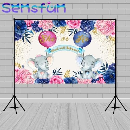 Sensfun Birthday Background Pink Girl Elephant Flower Baby Shower Decoration Gender Reveal Party Backdrop Photography Photophone