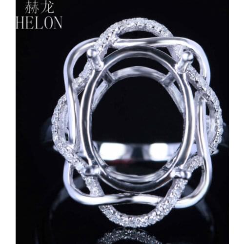HELON 16x12mm Oval Solid 14K White Gold Pave Natural Diamonds Semi Mount Engagement Ring Women Birthday Anniversarry Best Gift