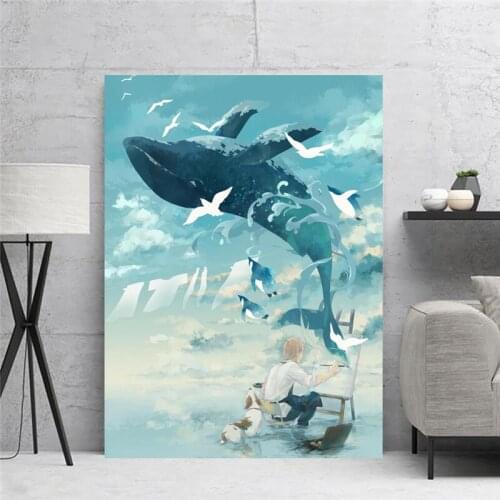 Canvas Hd Prints Picture Animal Blue Dolphin Wall Artwork Fly Blue Painting Home Decoration Modular Poster Living Room No Framed