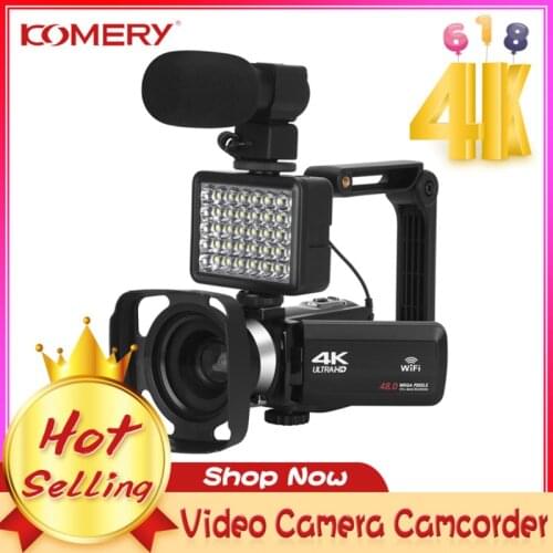 Komery 4K Camcorder Youtube Camera for Live Streaming Built-in Fill Light 270 Degree Rotation Touch Screen with Stabilizer