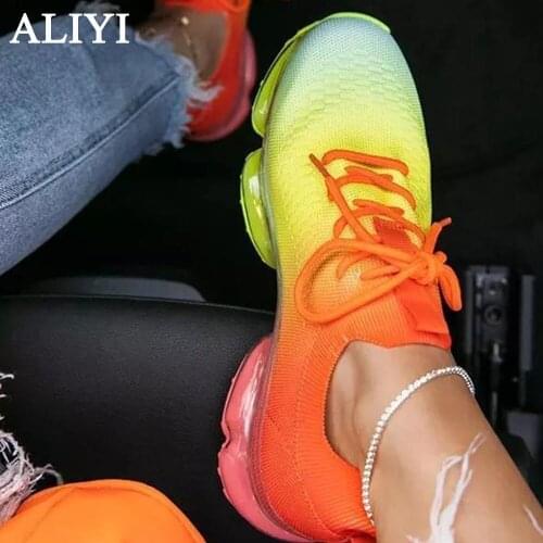 Trendy Sneakers Women 2021 Spring Stretch Fabric Breathable Ladies Lace Up Flats Outdoor Female Athletic Running Purple Shoes