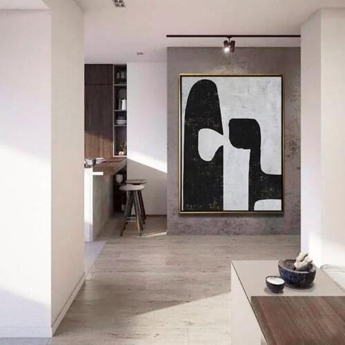 Oversized Abstract Painting Art, Large Painting on Canvas, Vertical Modern Art, Black, white, brown