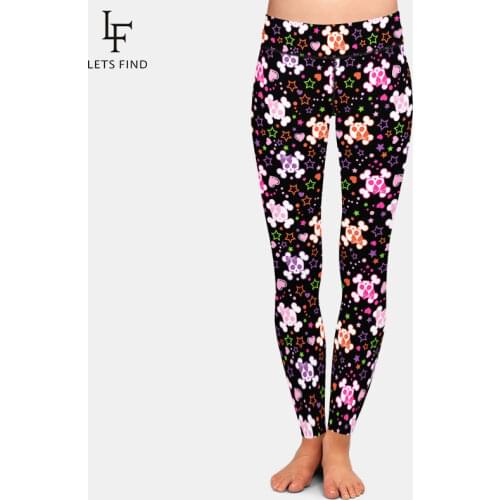 LETSFIND 2020 New 3D Lovely Skulls and Stars Print Women Casual Leggings High Waist Comfortable Slim Pants Plus Size