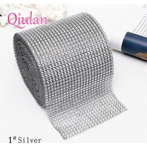 1 yard/90cm 24 rows Diamond mesh Wrap ribbon silver Rhinestone Roll Tape Crystal Ribbon cake wedding party gift decoration 7D