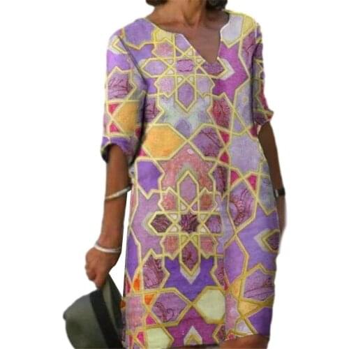 Summer dress Printed Half Sleeve Women V Neck Plus Size Beach Multicolor print V neck dress half sleeve robe femme платье 2021
