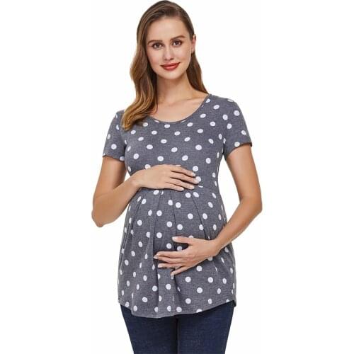 Summer Women Pregnancy pleated Short Sleeve T-Shirts Maternity Clothes Vogue Tees for Pregnant Elegant Ladies Top Women Clothing