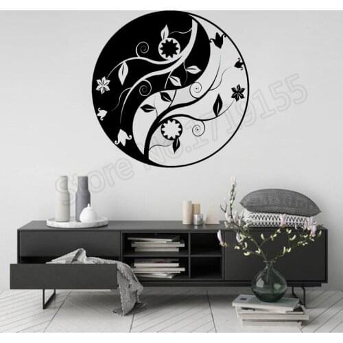 Hot Buddha YinYang Floral Religion Wall Mural Art Home Wall Stickers Vinyl Wall Decal Mandala Flower Decor YOGA Wall PosterZW260