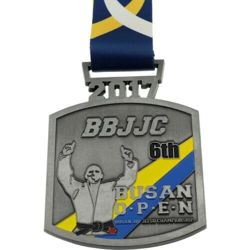 Custom Zinc Alloy BJJ Jiu-Jitsu Medal cheap custom antique silver medals with ribbons