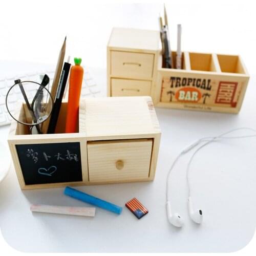 1pcs magic card culture multifunctional wooden pen holder with drawer stationery wooden pen barrel office desktop storage box