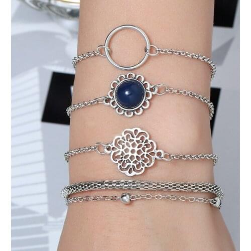 Fashion 5 PCS/Set Map Shell Charm Bracelets Set For Women Vintage Boho Geometric Chain Bracelet Party Jewelry