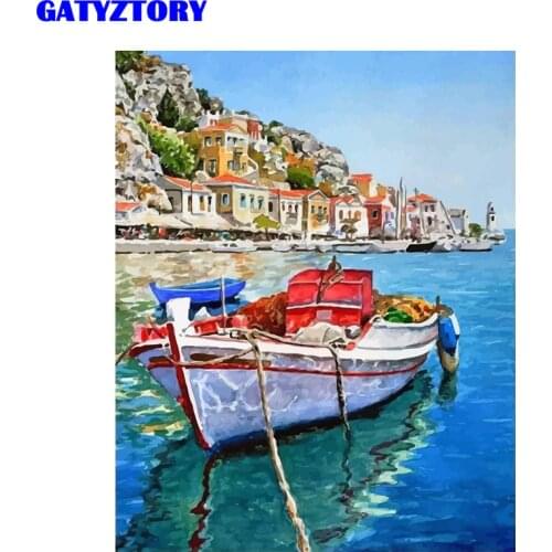 GATYZTORY 60x75cm Frame boat DIY Painting By Numbers Kit Acrylic Paint By Numbers landscape Modern Wall Art Picture By Numbers