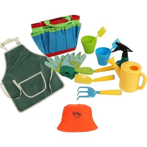 11PCS ChildrenS Gardening Tools Kit with Apron,Hat,Tote Bag,Gloves, Rake,Shovel,Trowel,Spray Bottle,Pots and Tag