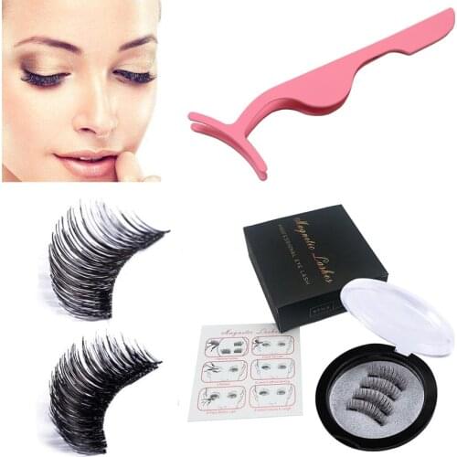 4pcs / pair 3 Magnetic 3D Eyelashes False Eyelashes With 3 Magnets Handmade Natural Eyelashes Extension With Gift Box
