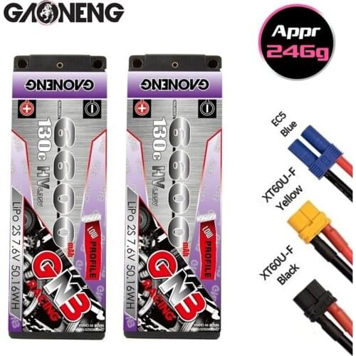 Gaoneng GNB 6600mAh 2S 7.6V HV 130C PLUS low profile Hardcase LiHV Battery 5.0mm bullet XT60 Plug for 1:10 1/10 RC Car RC Boat