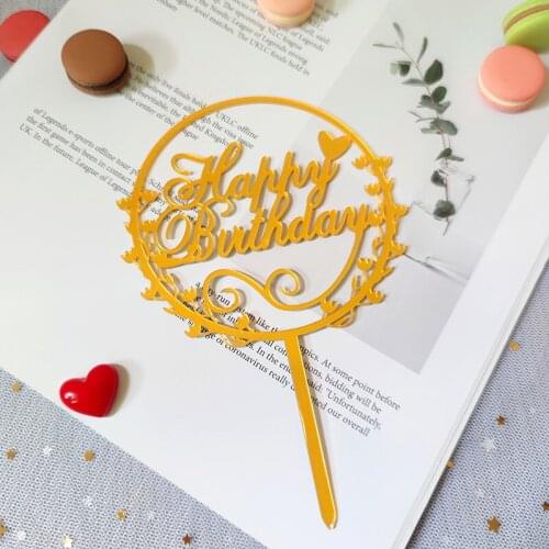 New Acrylic Birthday Cake Toppers Rose Gold Round Love Baking Cake Toppers for Kids Birthday Party Cupcake Decorations Supplies