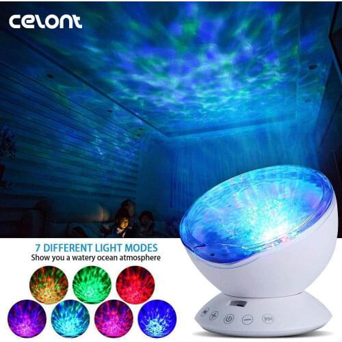 Ocean Wave Projector Led Night Lamp Music Player Remote Control USB Starry Sky Projection Living Bedroom Party Decor Gifts