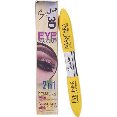 Silk Fiber Eyelash Mascara Natural Lasting Fast-dry Mascara Lengthening Eyeliner Double Head Waterproof Eyelash Mascara