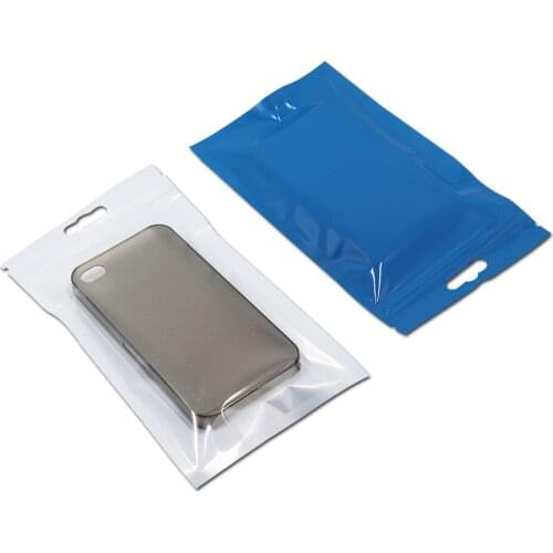 Blue Clear Self Seal Zipper Bag Plastic Zip Lock Pack Bag Phone Case Sundries Party Retail Package Poly Pouch With Hang Hole
