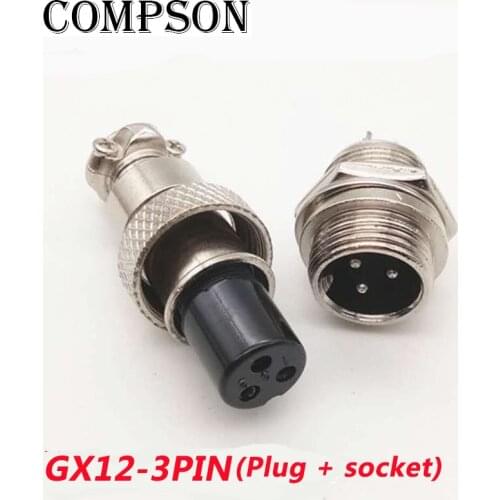 COMPSON 1Pair GX12 Docking 3Pin Male Female Circular Panel 12mm M12 Metal Connector Butt Joint Aviation Plug Socket