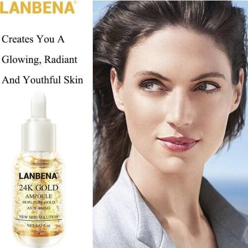 LANBENA Gold Silk Collagen Ampoule Serum Removes Melanin Lighten Dark Spots Whitening Firming Flexible Anti Aging Anti Wrinkle