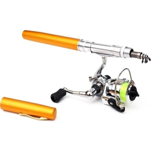 1.6m Pen Shape Telescopic Mini Fishing Pole Rod with Metal Spinning Reel Wheel Fishing Pole Rod